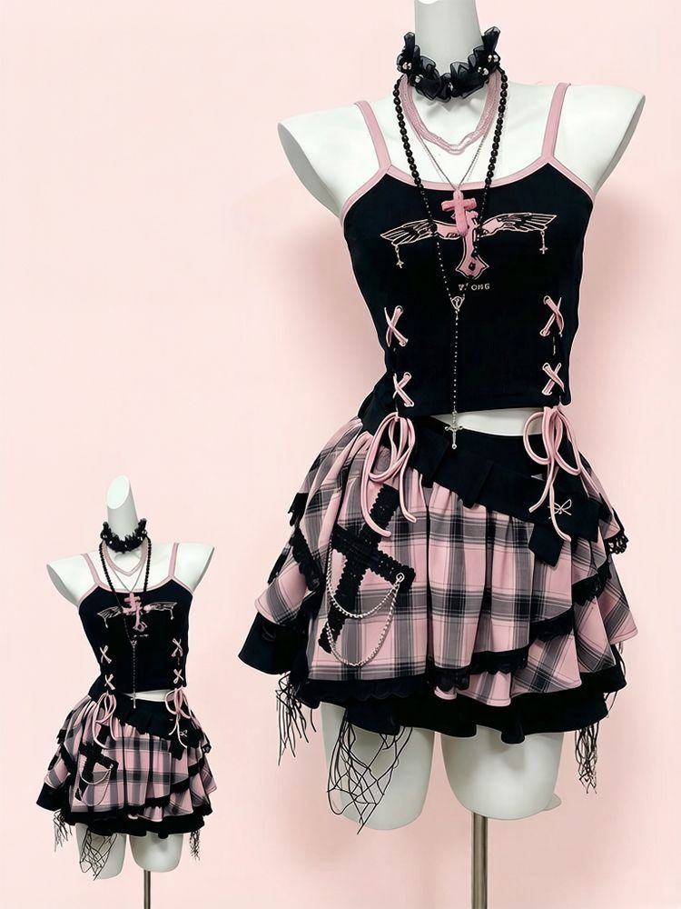 Ensemble jupe vintage Y2K Dark - Cami Top Lace avis et prix